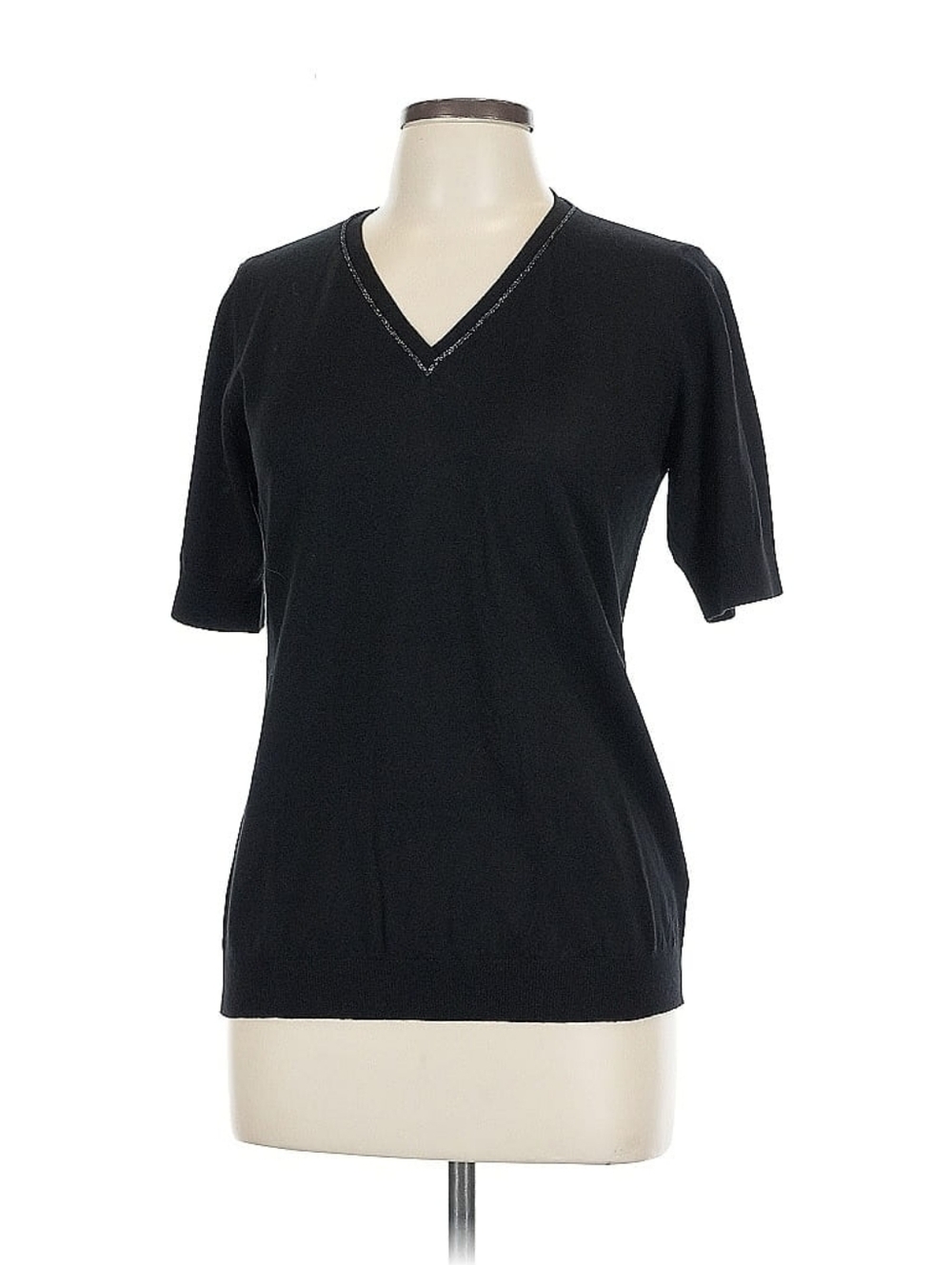 Anne Valerie Hash Pour Cartier 3/4 sleeves Black V-Neck Metallic Trim Large